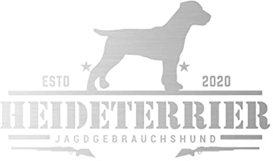siviwonder Heideterrier Aufkleber Auto Hund Jäger Jagd Pointer Sticker Jagdgebrauchshund Farbe Silber Metallic, Größe 30cm