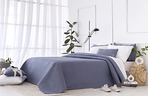 Todocama Copriletto trapuntato sottile con motivo piqué, per primavera, estate, autunno e inverno, 100% microfibra extra morbido, Copriletto multiuso, Letto 80/90 - 180x260cm, Blu Grigio