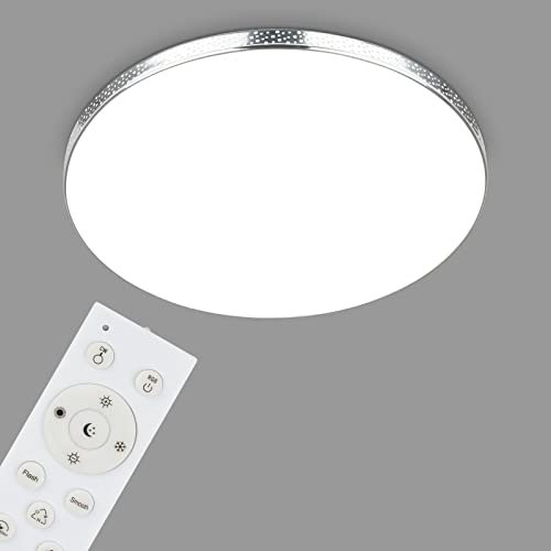BRILONER Leuchten - LED Bad Deckenleuchte Glitzereffekt, RGB Badlampe, IP44 LED Badezimmerlampe, Farbtemperatur einstellbar, Chrom, 455x75 mm (DxH), 3679-118