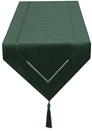 SANLEHAUSE Tischläufer, Leinen, Dunkelgrün, 32x180 cm, hochwertig, einfarbig, modern, pflegeleicht