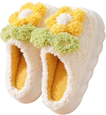 WYIKE Women's Adult Warm Plush Flowers Slippers Cute House Slippers for Women Indoor