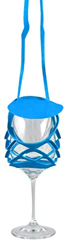 VINSTRIP® GLASSLING - NEON BLAU - Weinglashalter zum Umhängen mit Schutzdeckel - praktischer Netzglashalter für Festivals, JGA, Ladiesnight, Stehparties, Weinwanderung, Geburtstagsausflug, ...