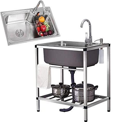 Lavello Da Esterno Da Giardino - Vasca Singola In Acciaio Inossidabile Più Spesso, Con Rubinetti, Filtri E Tubi Scarico, Lavelli Commerciali Per Ristoranti Lavanderia Garage Campeggio Cucina