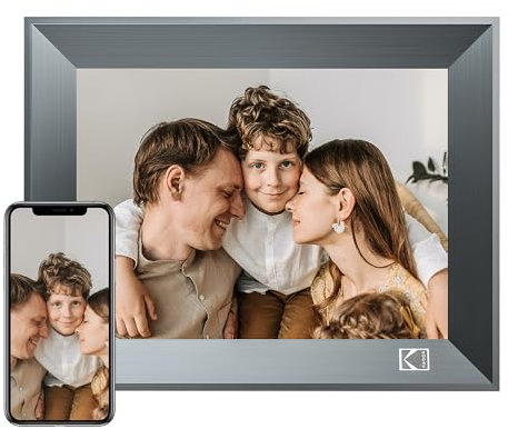 Digitaler Bilderrahmen 8 Zoll, Kodak WLAN Digitale Bilderrahmen, Hölzern Elektronischer Bilderrahmen mit 16 GB Speicher, HD IPS Touchscreen, Teilen Sie Fotos über App(8 Zoll)
