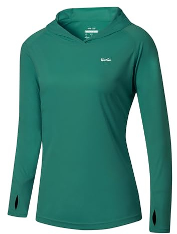 WILLIT Löpartröja för kvinnor, UPF 50+, solskydd, huvtröja, sportskjorta, UV-skjorta, långärmad, vandring, fiske, utomhus, skjorta, snabbtorkande, lätt huvtröja, Teal, M