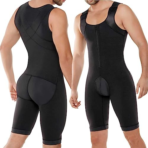 DNJKH Herren Body Shaper Kompressions-Unterhemd Butt Lifter Miederhose Bauchweggürtel Bodysuit Taille Trainer Ganzkörperformer Übergröße, black-5XL