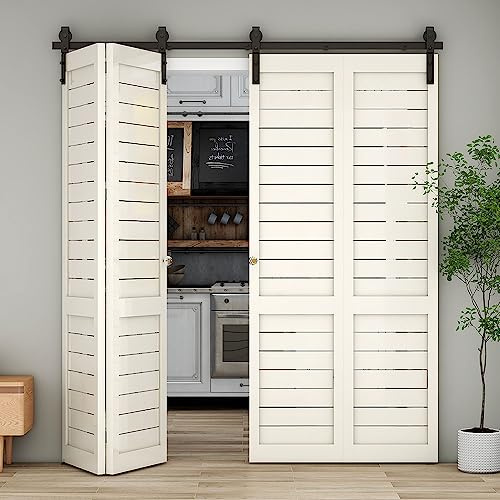TSMST 150cm Herraje para Puerta Corredera Kit Para 4 puertas, Plegables de Accesorios para Puertas Correderas de Graneros (No hay puerta) Forma J
