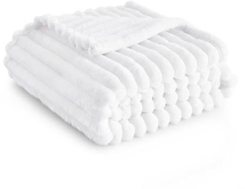 BEDSURE Kuscheldecke 130x170 Zimmer Deko - Tagesdecke, Weiß | Geschenke für Frauen, Weich Sofadecke & Wolldecke, Warme Grobe Korddecke für Couch, Schlafzimmer & Wohnzimmer,Waschbar