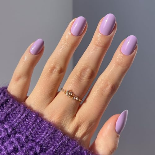 Glamnetic Press On Nails - Lilac | Solid Opaque Light Pastel Purple Round Nails, Reusable | 12 Sizes - 30 Nail Kit | Everyday Lilac press on nails in 15 sizes. Glossy glue-on set. Waterproof, chip-resistant, up to 2 weeks wear