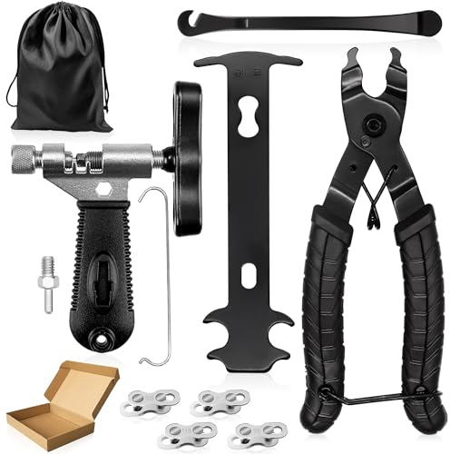 SEYBAO Kit d'outils de chaîne vélo, Pince à chaîne, dérive-chaîne et jauge de chaîne, 4 Paires e Maillons Manquants, Démonte-Pneu, Ensemble d'outils de réparation de chaîne pour vélos à 6-11 Vitesses