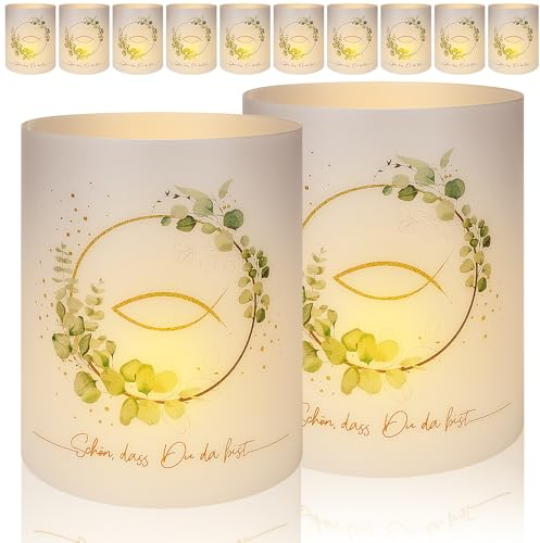 Radikor Lanterna Tavolo per Cresima e Comunione Set di 12, Lanterna Battesimo Eucalipto per Tea Light, Decorazione Ragazzo Ragazza