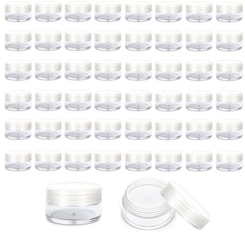 Lot de 50 petits pots à échantillons, 3 g avec couvercles, conteneurs vides pour baume à lèvres, mini récipients cosmétiques avec couvercles, conteneurs de voyage pour maquillage (blanc transparent)
