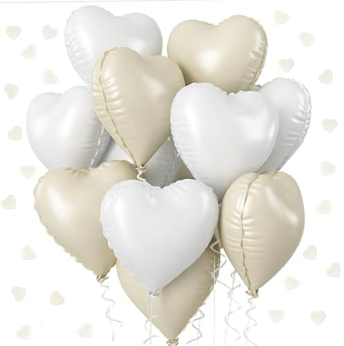 DazzJoy Herzluftballons Hochzeit Deko, 20 Stück 18 Zoll Herz Luftballon Creme und Weiß, Herzballons Folienballon, Helium Ballon für Standesamt, Valentinstag