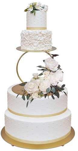 NWK 35,6 cm bis 10,2 cm 2 Stück Gold Metall Müde schwimmende Kuchenständer Abstandshalter Runde Dekoration Display Erhöhung Gebäckhalter für Hochzeit Geburtstag Jahrestag Party als Tafelaufsatz für