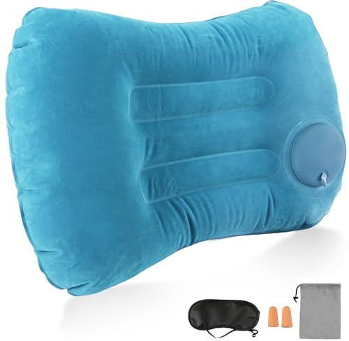 Inflatable Camping Pillows, Inflatable Travel Pillow for Neck, Ultralight Beach Pillow with Storage Bags Sleep Masks and Earplugs, Blow Up Pillows Ergonomic Air Pillow for Neck & Lumbar Support