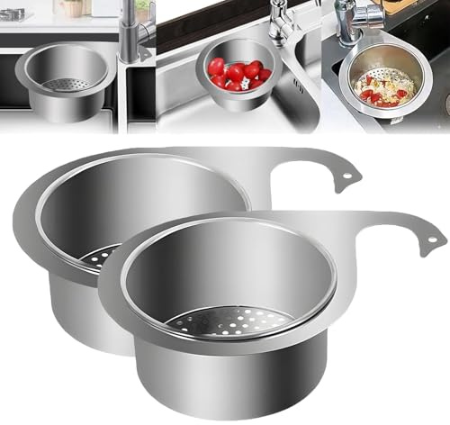 Edelstahl-Schwanen-Spülbeckensiebkorb, multifunktionaler Abflusskorb, Abtropfkorb, Eckspüle, Korb, Sieb für Filter, Küchenspüle, Abfall, Gemüse, Obst (1 Stück, L)