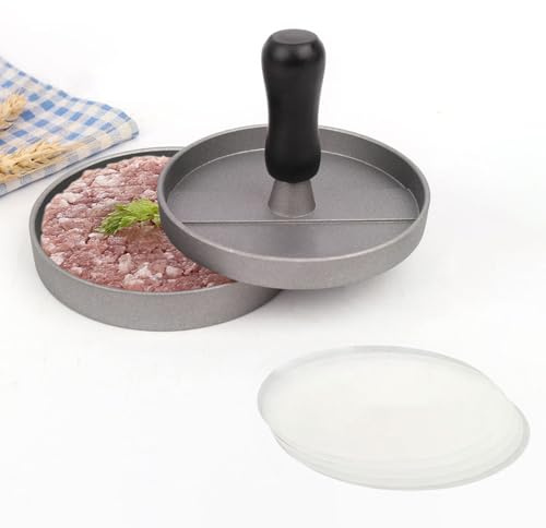 Gvrxec Prensa para hamburguesas con 100 papeles de hamburguesa, prensa duradera para hamburguesas/prensa ciudadana para hamburguesas, ideal para barbacoa y barbacoa, accesorios de cocina, accesorios