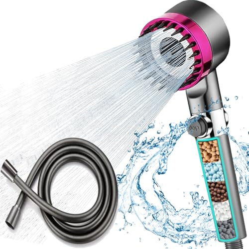 Soffione Doccia Portatile Staccabile ad Alta Pressione con Tubo da 1,5M, Soffione Doccia a Risparmio d'acqua, 3 Tipi di Getto, Interruttore ON/OFF per il Bagno Degli Animali Domestici, Viola