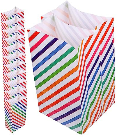 HAWILLOSCH 24stücke Regenbogen Streifen Papier Geschenktüten Kleine Leckerli Taschen Backtüten Für Party Kosmetik Süßigkeiten