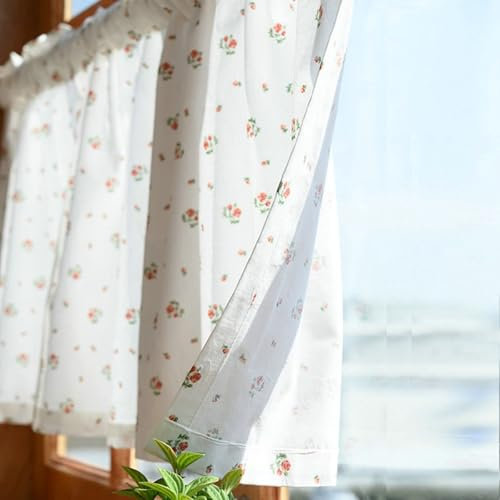 Aotiwe Gardine Weiss, Blickdichte Vorhänge Retro Bedrucktes Rosenblumenmuster Fenstergardine Baumwolle 140x60cm 1er Pack