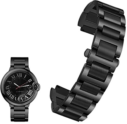 NVVVNX Edelstahl Lug End Armband für Cartier Ballon Bleu Serie 20 * 12mm 18 * 11mm 14 * 8mm W6920046 Riemen Damen Herren Armband(Black,14-8mm)