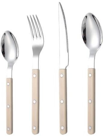 Vajilla de servicio: cubiertos franceses de acero inoxidable, cortador y cucharilla, juego de 4 para bistec, tenedor y cuchara, aptos para lavavajillas, perfectos para restaurantes y reuniones