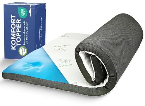 MKS.® Surmatelas en gel 100 x 200 cm – 7 cm en mousse à mémoire de forme avec double dureté H3 – Surmatelas en mousse gel soulageant la pression avec housse en bambou respirante et flux d'air 3D –