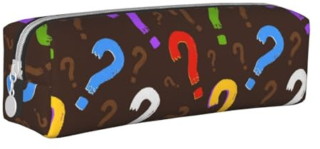 Tcoay Federmäppchen, tragbar, zylindrisch, mit Reißverschluss, Kosmetiktasche aus Leder,Buntes Fragezeichen