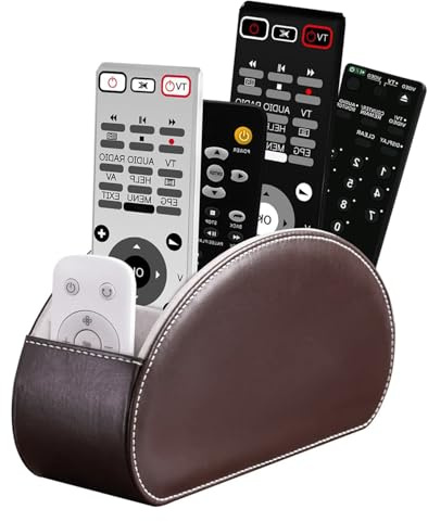 Exquilnova Soporte para mando a distancia con 5 bolsillos, mando a distancia, de piel, para TV, DVD, 4K Stick y Bluray, también como organizador de escritorio para bolígrafos, cosméticos (marrón)