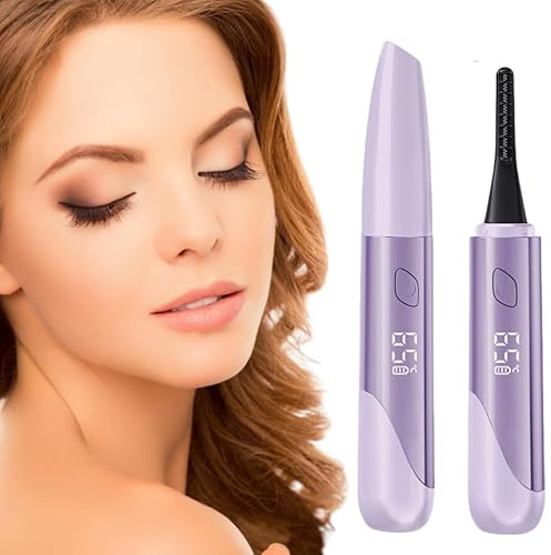 Wimpernzange Beheizbar, Elektrische Wimpernzange mit 4 Temperaturmodi, 15s Schnelles Aufheizen Wimpern Curler Anti-Verbrennung, USB Beheizbare Wimpernzange mit LED-Anzeige für Alle Wimpern (Lila)