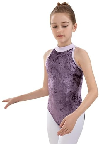 HEARTTOUCH Mädchen Samt Gymnastikanzug Turnanzug Ballettbody Tanzbody mit Tutu Rock Trikot Leotrd Shorts Ballettkleidung Tanzbekleidung Dancewear (A Lila,130)