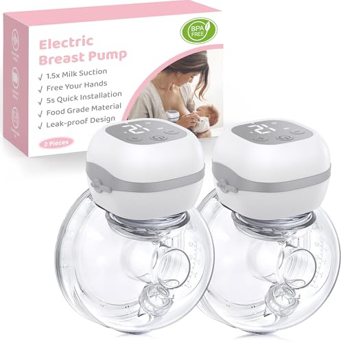 Tiralatte Elettrico Indossabile - Leggero Tira Latte Neonati Elettrico Portatile con Display LCD, Senza BPA, Funzione Memori, 12 Livelli e 3 Modalità, con Flange da 21/24 mm, 2 Pezzo