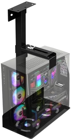 NlsqEU Supporto per PC sotto scrivania e parete, altezza regolabile 50-530 mm, fino a 30 kg, per la maggior parte degli hosts, nero