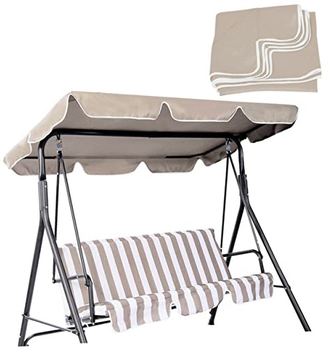 Happyyami Cubierta para Toldo Abatible De Columpio De Jardín 210d Oxford Beige para Patio y Exteriores Protección UV Resistente Decoloración y Manchas