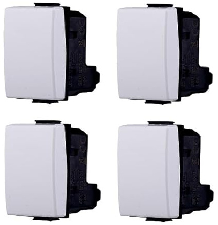 Elettrico Store Pulsante Basculante Unipolare, 10A, Compatibile con Bticino Matix, Set da 4 Pezzi, Bianco