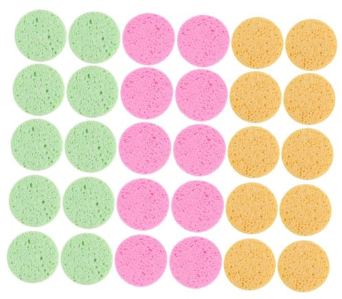 SKISUNO 30 Stück Zellulose Gesichtsschwämme zum Sanften Peeling und Gesichtsreinigung Faserschwamm in Runder Form für Tägliche Gesichtsreinigung und Reisen
