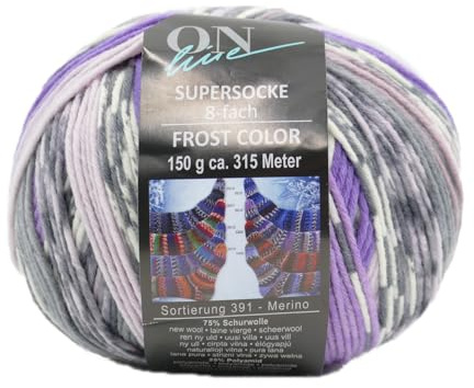 Online Garne Sockenwolle 8-fädig Supersocke Merino Color | Dicke Strumpfwolle mit Farbverlauf zum Stricken und Häkeln | Sockengarn 8-fach, trocknergeeignet (3210)
