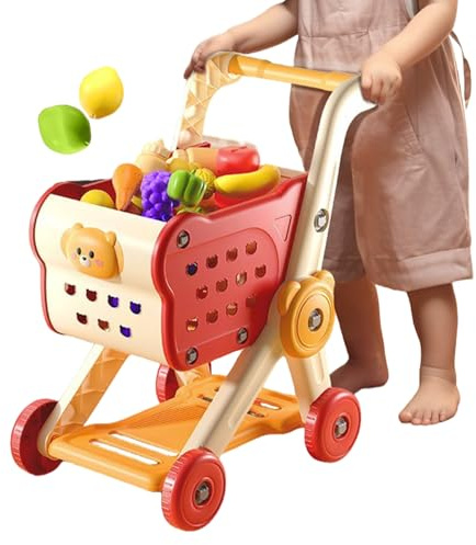 Chariot de courses pour enfants | Jeu de rôle Supermarché Chariot de courses Kit de jeu avec accessoires alimentaires, jeux interactifs pour les tout-petits, les enfants, les adolescents