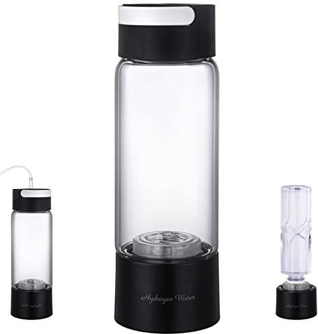 Botella Generadora De Agua Rica En Hidrógeno Modo 3 Min Y 10 Min Ionizador SPE Y PEM Maker Máx 4000 PPB Con Dispositivo De Inhalación De H2, Función De Autolimpieza Vaso De Vidrio Sin BPA 380Ml