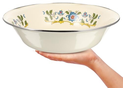 Generico Bacinella Smaltata 30 CM Bianco Latte Ciotola per Zuppa e Mescolare Contenitore Multiuso per Conservazione Strutto e Preparazione Alimenti Adatta a Uso Cucina e Casa