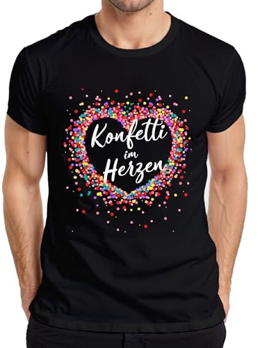 Konfetti im Herzen bunt Herz Geburtstag Karneval Fasching Fastnacht Herren T-Shirt