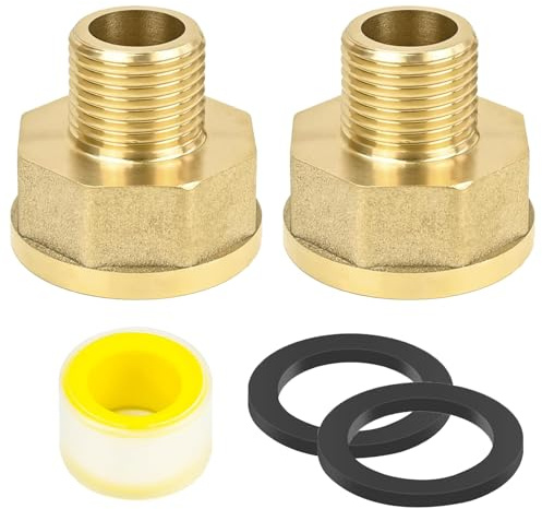 2 Stück Messing Reduzierung 1 Zoll auf 1/2 Zoll, Reduzierstück Gewindefitting Adapter mit Dichtung und Gewindedichtband Hahnverlängerung für die Umwandlung von Rohrverbindungen (AGØ20mm x IGØ31mm)