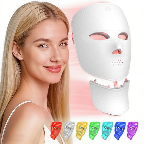 Thérapeutique par la lumière rouge pour le visage et le cou, masque facial LED pour la luminothérapie, masque lumineux à 7 couleurs, sans fil et rechargeable, pour la maison et en déplacement
