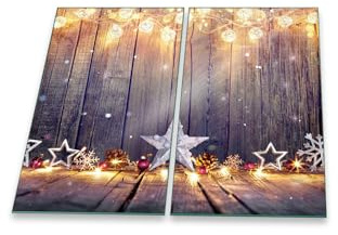 Herdabdeckplatte Abdeckung Ceranfeld Abdeckplatte Schneidebrett 2-Teilig 60x52 Winterbeleuchtung Gold Spritzschutz Glasplatte Ceranfeldabdeckung Herdschutz Sicherheitsglas Glasschneidebrett 2x30x52