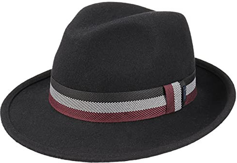 Lipodo Tricolour Ribbon Bogarthut Herren - Wollfilzhut Made In Italy - Herrenhut aus Wollfilz - Hut mit Ripsband - Filzhut Herbst/Winter - Fedora schwarz 61 cm