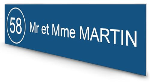 DECOHO - Étiquette Nom Numéro Personnalisable boîte aux Lettres Plastique bi-Couche Bleu Lettres Blanches - 100x25x0,8 mm - 1 Ligne Gravure Laser Durable - Bleu