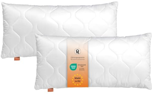 sleepling Uppsättning av 2 kuddar 50 x 75 cm, allergiker kuddar, tvättbar, tillverkad i EU, Ökotex, sovkuddar 50 x 75, sängkuddar, kuddar, 2 stycken, basic 100