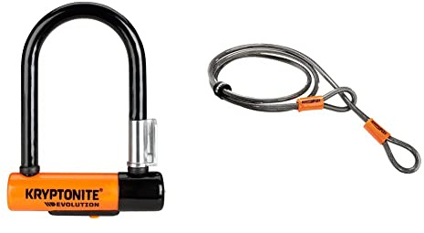 Kryptonite Evolution Mini-5 Fahrradschloss, Orange, 8 x 14 cm & Schlaufenkabel Krypto Flex 213 cm, ⌀10 mm, grau