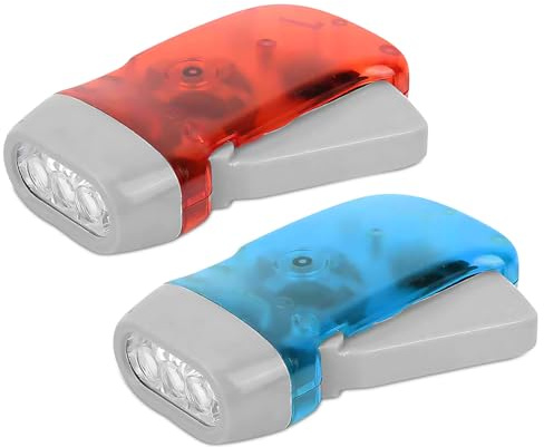 Keenso Camping Handkurbel Taschenlampe, 1 Paar LED Hand Power Mini Notfall Taschenlampe für Notfall/Camping/Wandern(Rot + Blau) Notfallschutz