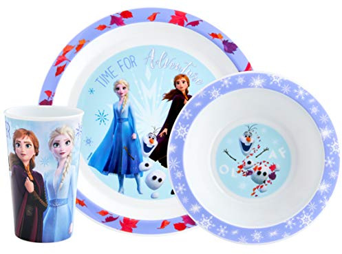 Disney Frozen Kids Tableware Set – 3 Piece Reusable PP Plate, Bowl & Cup Set for Children – Tumbler & Dinnerware Set for Mealtimes – for 36 Months & Up